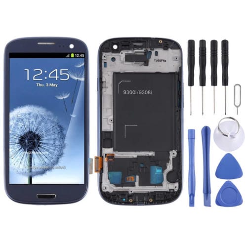 LCD-Bildschirm Super AMOLED Samsung Galaxy S3 i9300 mit Rahmen (Blau)