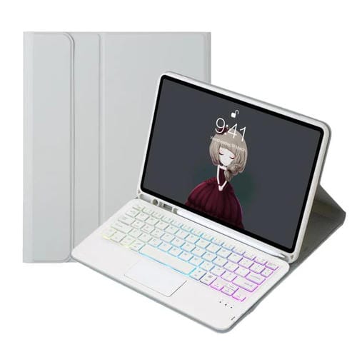 Funda para iPad 10.ª Generación 10.9 2022 A10B-As Piel de Cordero Textura Retroiluminada Teclado Bluetooth Ranura Bolígrafo (Gris)