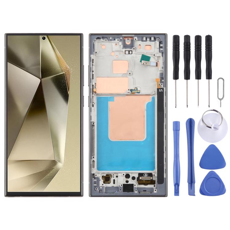 Pantalla LCD TFT de 6,72 pulgadas para Samsung Galaxy S24 Ultra SM-S928B, digitalizador completo con marco, sin identificación de huellas dactilares (gris)