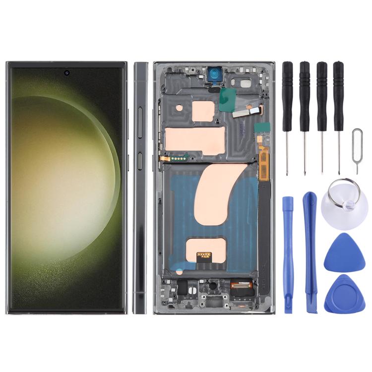 Pantalla LCD TFT de 6,72 pulgadas para Samsung Galaxy S23 Ultra SM-S918B, digitalizador completo con marco, sin identificación de huellas dactilares (verde)