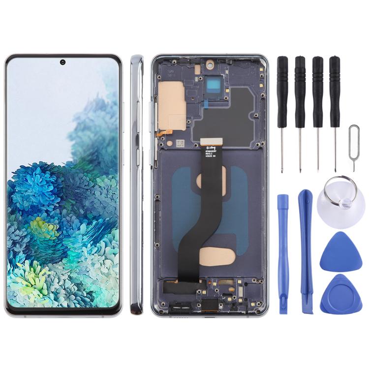 Pantalla LCD TFT de 6,58 pulgadas para Samsung Galaxy S20+ SM-G985F, digitalizador completo con marco, sin identificación de huellas dactilares (gris)