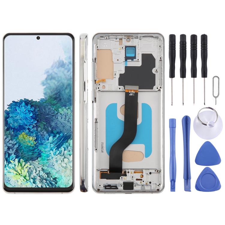 Pantalla LCD TFT de 6,58 pulgadas para Samsung Galaxy S20+ SM-G985F, digitalizador completo con marco, sin identificación de huellas dactilares (plateado)
