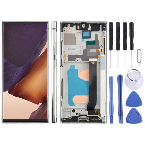 Pantalla LCD TFT de 6,72 pulgadas para Samsung Galaxy Note20 Ultra SM-N986B, digitalizador completo con marco, sin identificación de huellas dactilares (plateado)