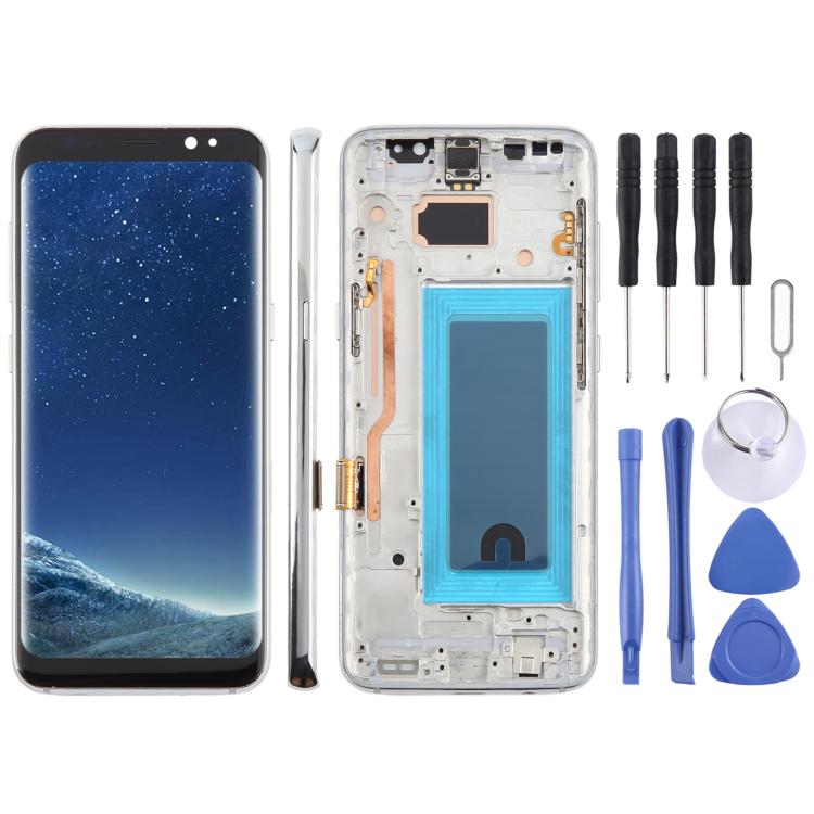 Pantalla LCD TFT de 5,7 pulgadas con digitalizador y marco para Samsung Galaxy S8 SM-G950F (plateada)