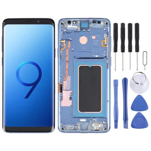 Schermo LCD Super AMOLED Samsung Galaxy S9 G960F DS G960U G960W G9600 con Cornice (Blu)