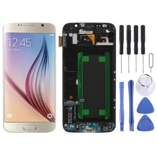 LCD-Bildschirm Super AMOLED Samsung Galaxy S6 SM-G920F mit Rahmen (Gold)