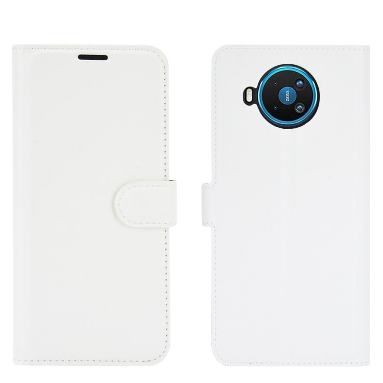 Para Nokia 8.3 5G Litchi Texture Funda protectora con tapa horizontal con soporte, ranuras para tarjetas y billetera (blanco)