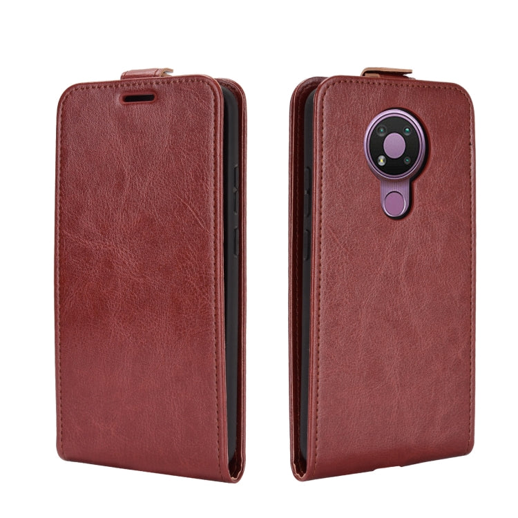 Para Nokia 3.4 R64 Funda protectora de cuero con solapa vertical con textura con ranuras para tarjetas y marco de fotos (marrón)