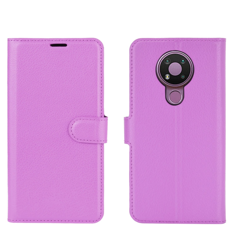 Para Nokia 3.4 Litchi Texture Funda protectora con tapa horizontal con soporte, ranuras para tarjetas y billetera (púrpura)