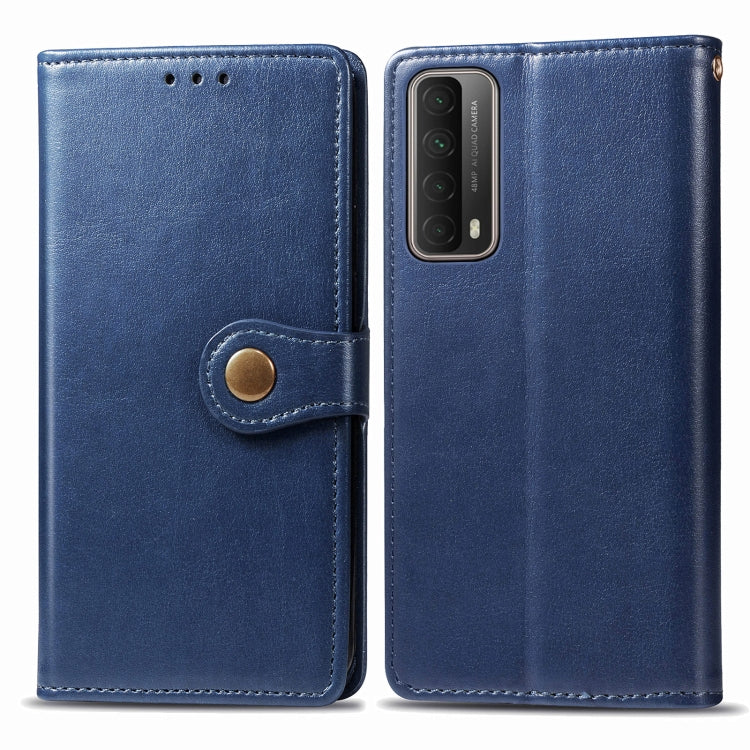 Para Huawei P Smart 2021 Retro Color Sólido Hebilla de cuero Funda telefónica con Lanyard & Photo Frame & Tarjeta Slot & Walket & Stand Function (Azul)