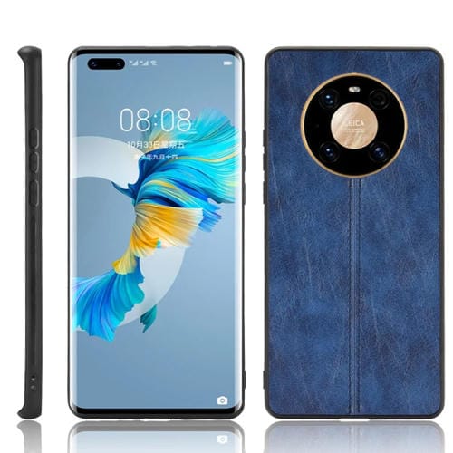 Para Huawei Mate 40 Pro + Funda de piel con patrón de vaca de costura a prueba de golpes PC + PU + TPU (azul)