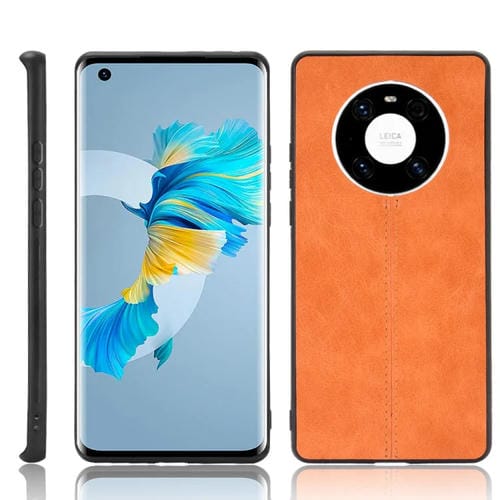 Para Huawei Mate 40 Patrón de piel de vaca de costura a prueba de golpes PC + PU + TPU Funda (naranja)