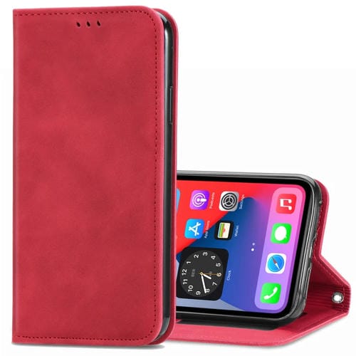 Funda de Cuero iPhone 12/12 Pro Retro Skin Feel Business Tapa Horizontal Magnética Soporte Ranuras Tarjetas Billetera Marco Fotos (Rojo)