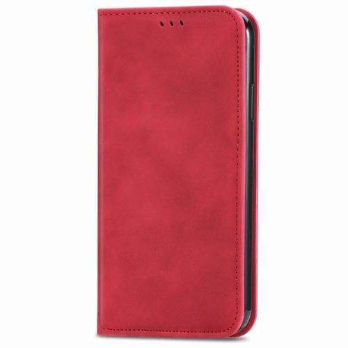 Funda de Cuero iPhone 12/12 Pro Retro Skin Feel Business Tapa Horizontal Magnética Soporte Ranuras Tarjetas Billetera Marco Fotos (Rojo)