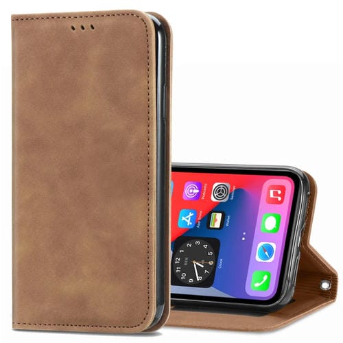 Funda para iPhone 12 Mini Cuero Retro con Tapa Magnética Soporte Ranuras Tarjetas Billetera Marco de Fotos (Brwon)