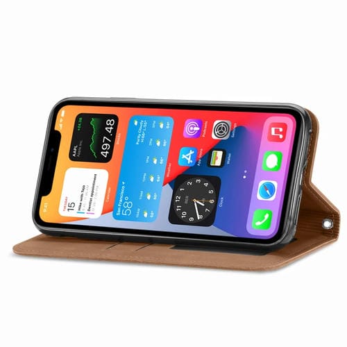 Funda para iPhone 12 Mini Cuero Retro con Tapa Magnética Soporte Ranuras Tarjetas Billetera Marco de Fotos (Brwon)