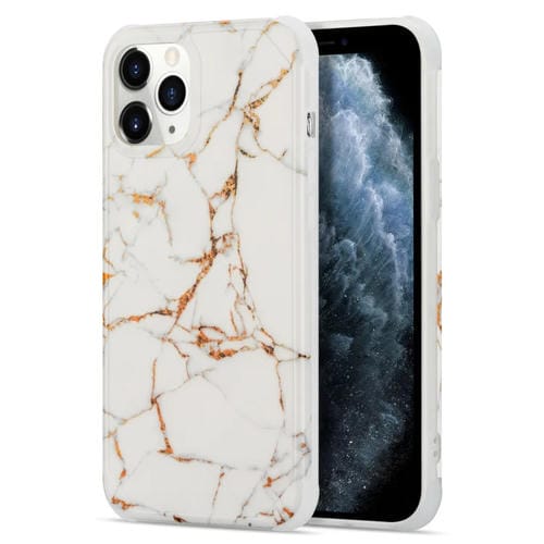 Funda para iPhone 12 Pro Max Four Corners Anti-Shattering Flow Gold Marble Imd Back Cover (Blanco)