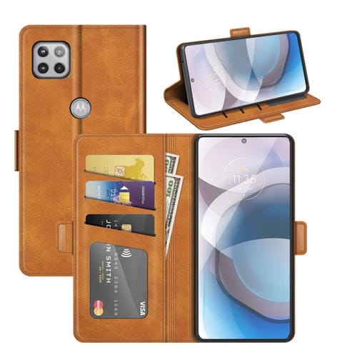 Para MOTOROLA MOTO ONE 5G ACE con hebilla magnética de doble lado de la funda de cuero con soporte y tragamonedas y billetera (amarillo)