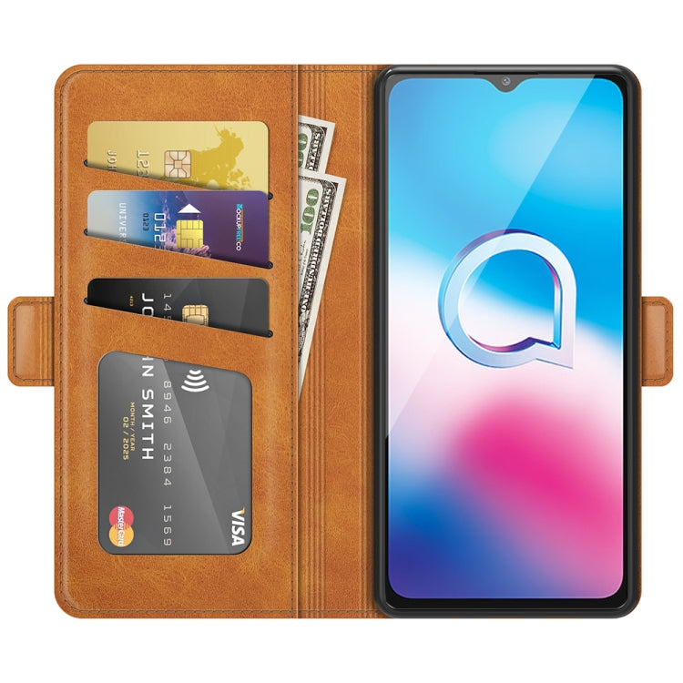 Para Alcatel 1S 2021 / 3L 2021 Hebilla magnética de doble lado Caja de cuero Horizontal Flip con soporte y ranuras para tarjetas y billetera (Amarillo)