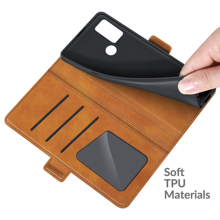 Para Alcatel 1S 2021 / 3L 2021 Hebilla magnética de doble lado Caja de cuero Horizontal Flip con soporte y ranuras para tarjetas y billetera (Amarillo)
