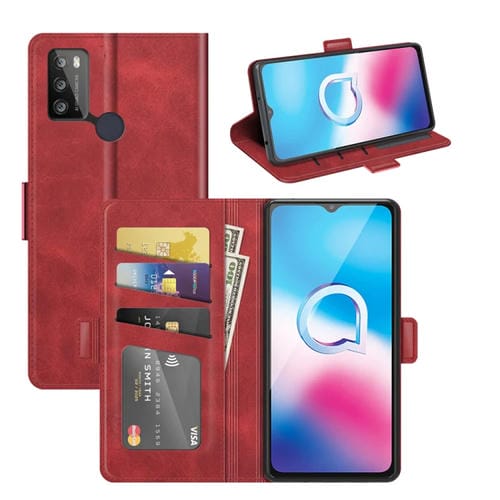 Para Alcatel 1S 2021 / 3L 2021 Hebilla magnética de doble lado Caja de cuero Horizontal Flip con soporte y ranuras para tarjetas (rojo)