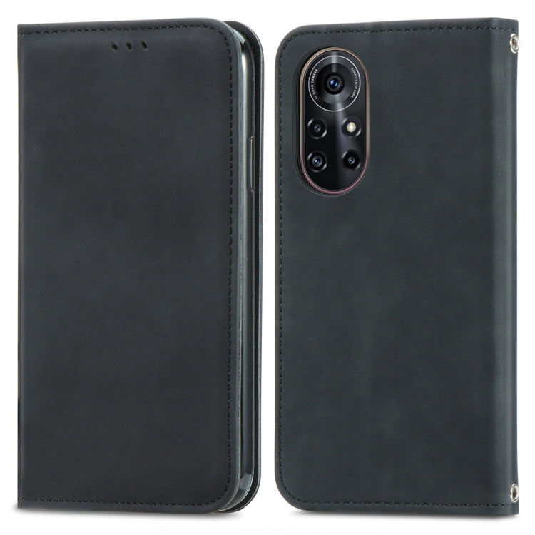 Capa retro de la piel de la piel de la piel con la funda de cuero horizontal magnética con soporte y tragamonedas y marco de la billetera y foto para Huawei Nova 8 Pro (Negro)