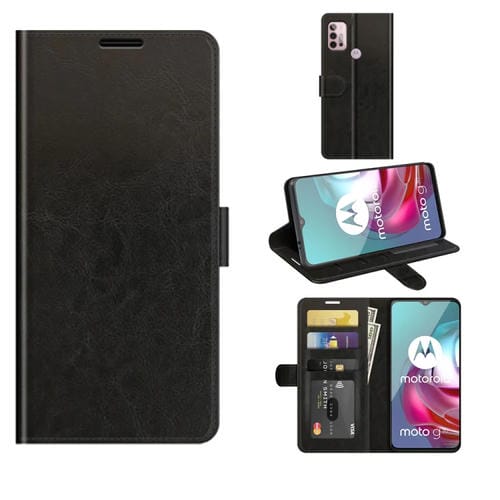 Para Motorola Moto G30 / G10 R64 Textura de una sola funda protectora de flip horizontal con soporte y ranuras para tarjetas y marco de fotografía (negro)
