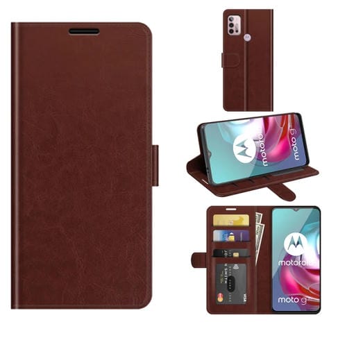 Para MOTOROLA MOTO G30 / G10 R64 Funda protectora de flip horizontal con soporte y ranuras para tarjetas y marco de fotografía (marrón)