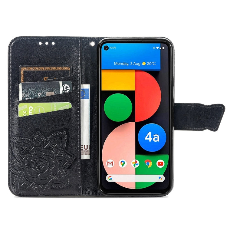 Para Google Pixel 5A Butterfly Love Flowe Flower Horizontal Flip Funda de cuero con Soporte y Tarjeta Slot & Wallet & Lanyard (Negro)