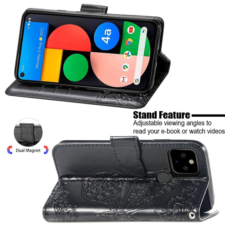 Para Google Pixel 5A Butterfly Love Flowe Flower Horizontal Flip Funda de cuero con Soporte y Tarjeta Slot & Wallet & Lanyard (Negro)