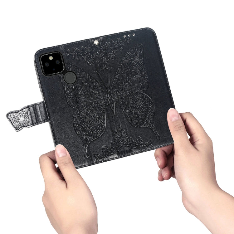 Para Google Pixel 5A Butterfly Love Flowe Flower Horizontal Flip Funda de cuero con Soporte y Tarjeta Slot & Wallet & Lanyard (Negro)