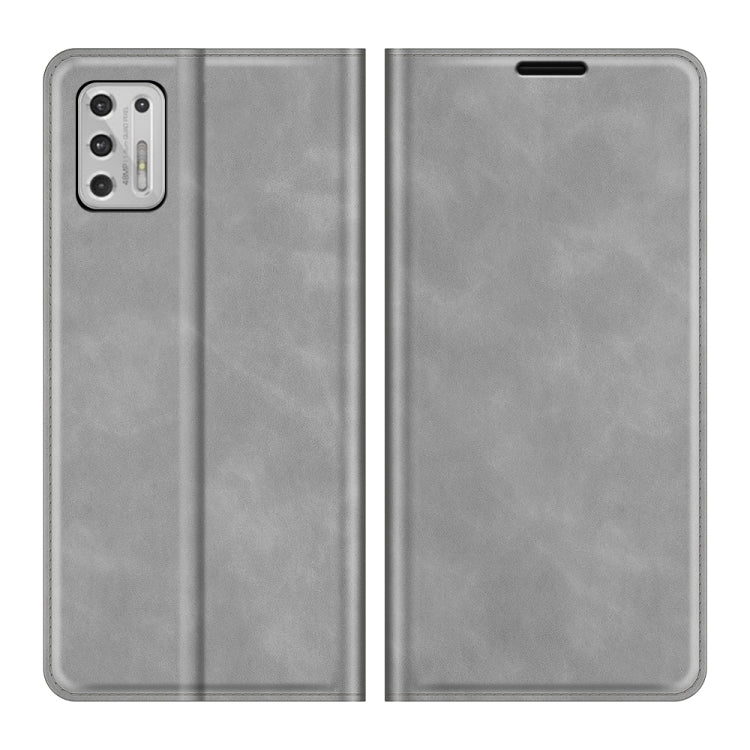 Para Motorola Moto G Stylus 2021 Caja de cuero de succión magnética de negocios de la piel retro-piel con soporte y ranuras para tarjetas (gris)