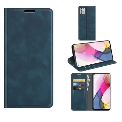 Para Motorola Moto G Stylus 2021 Caja de cuero de succión magnética de negocios de la piel retro-piel con soporte y tragamonedas y billetera (azul oscuro)