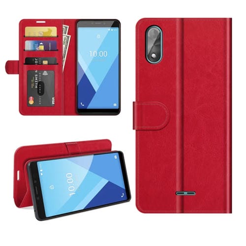 Para WIKO Y51 R64 Textura Caja protectora de flip horizontal individual con soporte y ranuras para tarjetas y marco de la billetera y la foto (rojo)