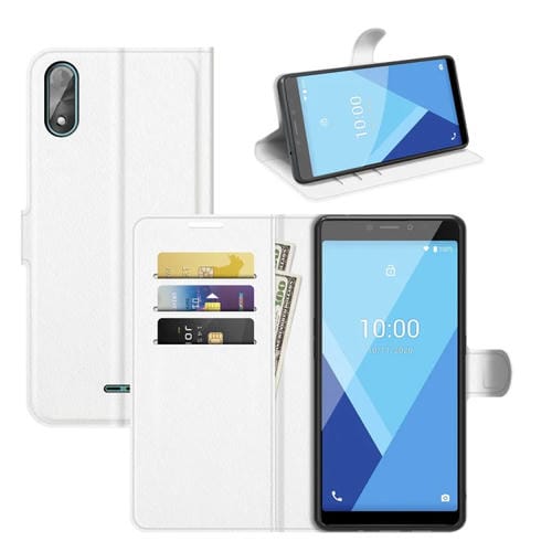 Para Wiko Y51 Litchi Texture Horizontal Flip Funda protectora con soporte y ranuras para tarjeta y billetera (blanco)