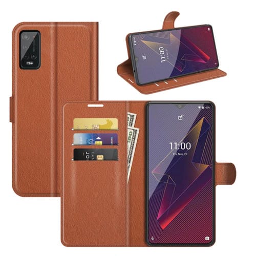 Para Wiko Power U20 Litchi Texture Horizontal Flip Funda protectora con soporte y ranuras para tarjetas y billetera (marrón)