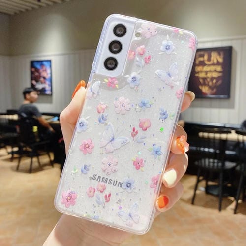 Funda para Samsung Galaxy S21 FE 5G Epoxy TPU Fresh Small Floral Butterflies Love Flowers