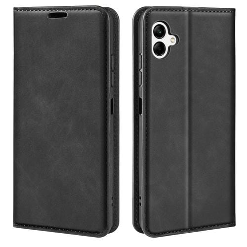 Funda de Teléfono Samsung Galaxy A04 Cuero Succión Magnética Piel Retro (Negro)