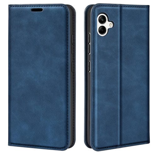 Funda de teléfono Samsung Galaxy A04 Cuero Succión Magnética Piel Retro (Azul Oscuro)