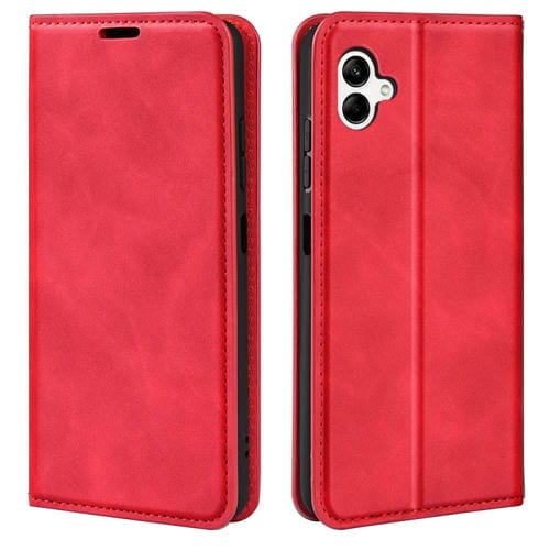 Funda de Teléfono Samsung Galaxy A04 Cuero Succión Magnética Piel Retro (Rojo)