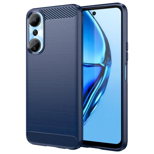 Funda de Teléfono Infinix Hot 20 TPU Fibra de Carbono Textura Cepillada (Azul)