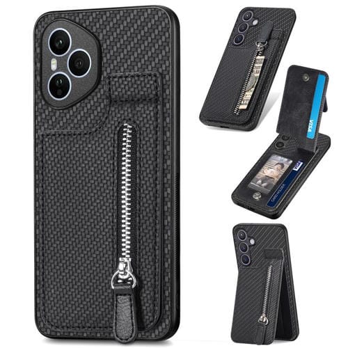 Funda de fibra de carbono con tapa vertical y cremallera para Honor 400 Global (negra)