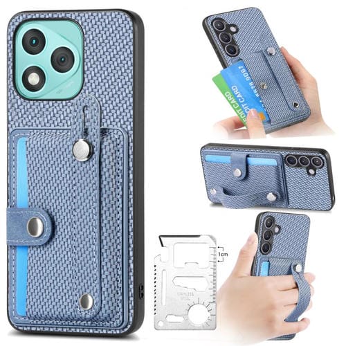 Funda para teléfono con correa de muñeca y soporte para tarjetas, billetera y cuchillo para Honor 400 Lite (azul)