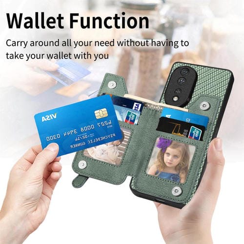Funda de teléfono con tapa horizontal y cremallera de fibra de carbono para Honor 400 Lite (caqui)