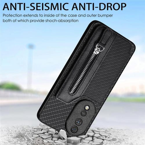 Funda de teléfono con tapa horizontal y cremallera de fibra de carbono para Honor 400 Lite (caqui)