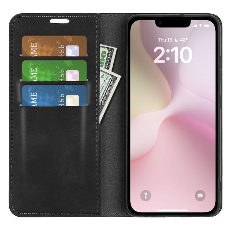 Funda de Cuero con Ventosa Magnética Retro-Skin para iPhone 16E (Negra)
