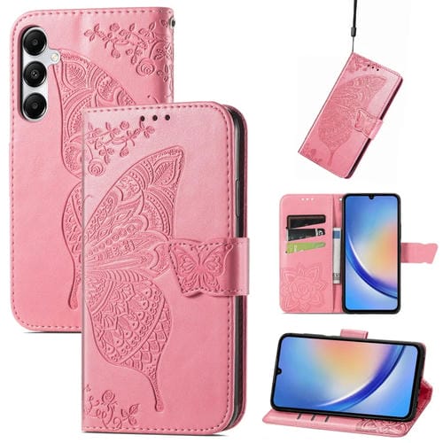 Funda para Teléfono Samsung Galaxy A35 5G Cuero Relieve Flor Amor y Mariposa (Rosa)