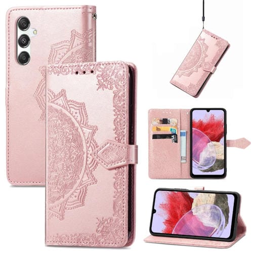 Funda para Teléfono Samsung Galaxy M34 5G Cuero Relieve Flor de Mandala (Oro Rosa)