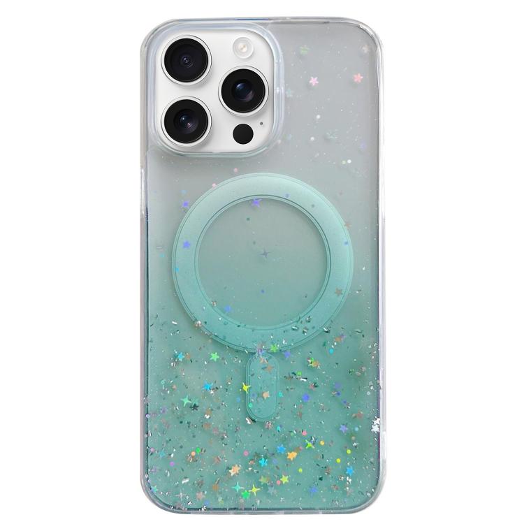 Funda híbrida de TPU transparente con purpurina MagSafe para iPhone 16 Pro (verde)