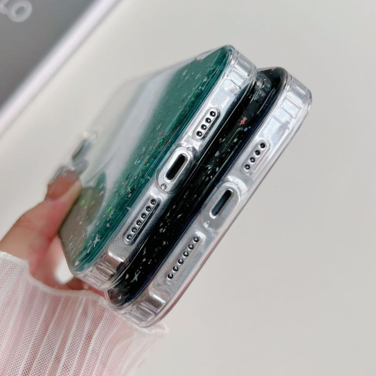 Funda híbrida de TPU transparente con purpurina MagSafe para iPhone 16e (verde)